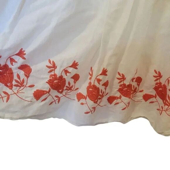 Old Navy Women's White & Dark Orange Cotton Embroidered Lined Tiered Pull On Max - Picture 5 of 11